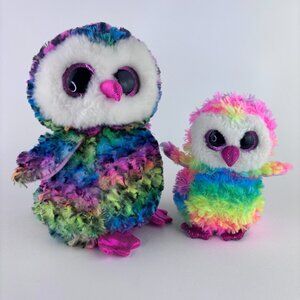 Lot of 2 TY Beanie Boos OWEN the Owl Medium Size 9 inch and Small Size 6 inch